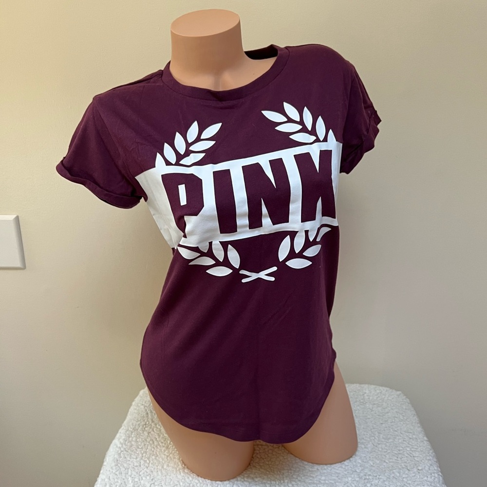Victoria’s Secret Tee Shirt Top Maroon Red with White Logo S